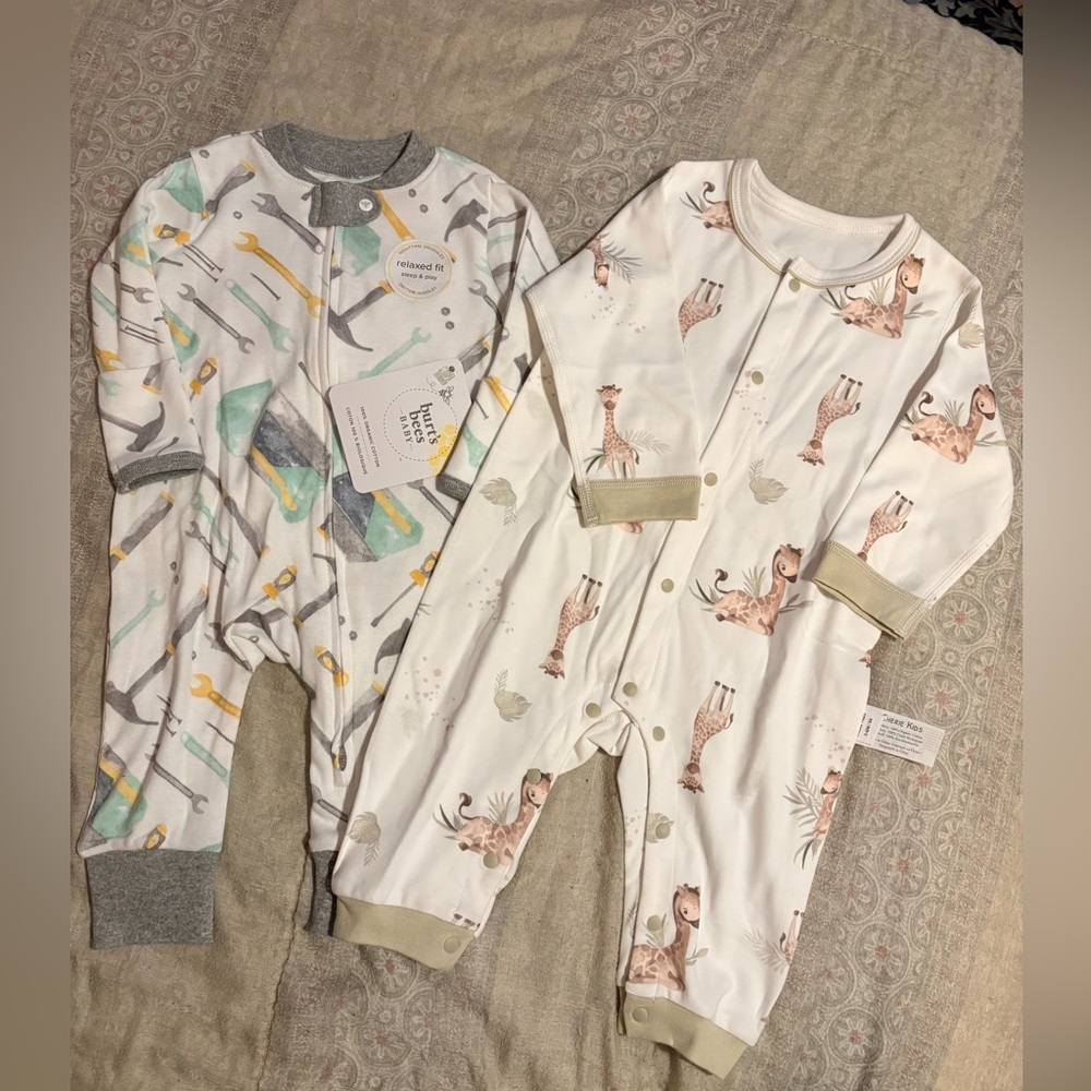 Cotton Baby Sleepers Bundle | Burt’s Bees 0–3M + Cherie Kids 3–6M